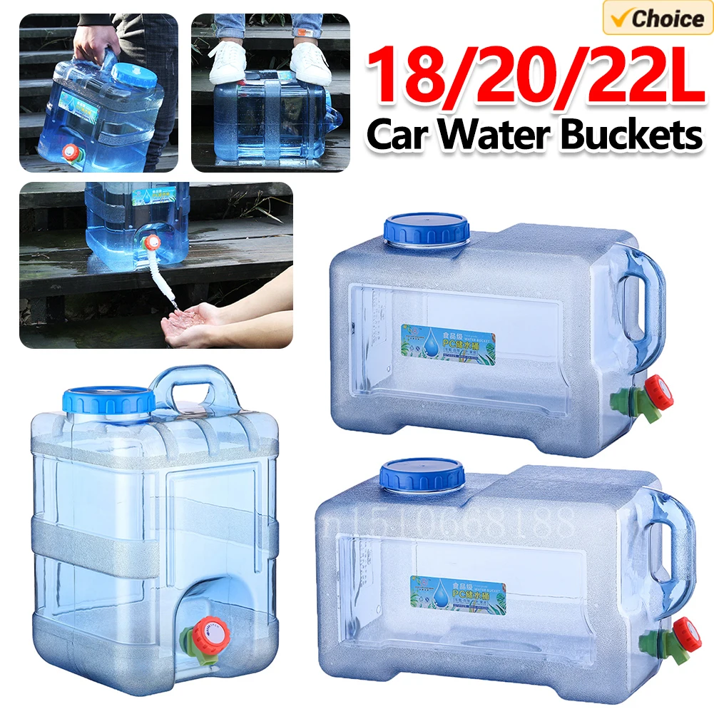 Cubo de agua portátil para coche de 18/20/22L, contenedor de tanque de agua puro para conducción de coche con grifo para acampar al aire libre, cocina, Picnic y senderismo