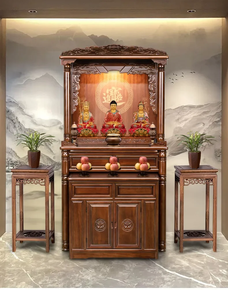Buddhist niche new Chinese vertical cabinet household solid wood modern simple light luxury Buddhist cabinet Guan Gong offering