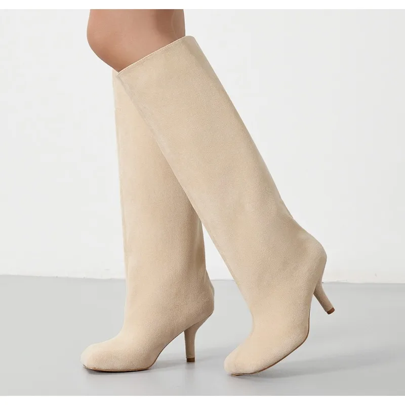 

Autumn and Winter New Slim High Heels Knee High Women's Boots Round Toe Fashionable Women's Long Boots Knight Boots