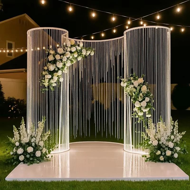 White Metallic Wedding Arch Background Stand Floral Display Curve Background for Wedding and Event Decorations