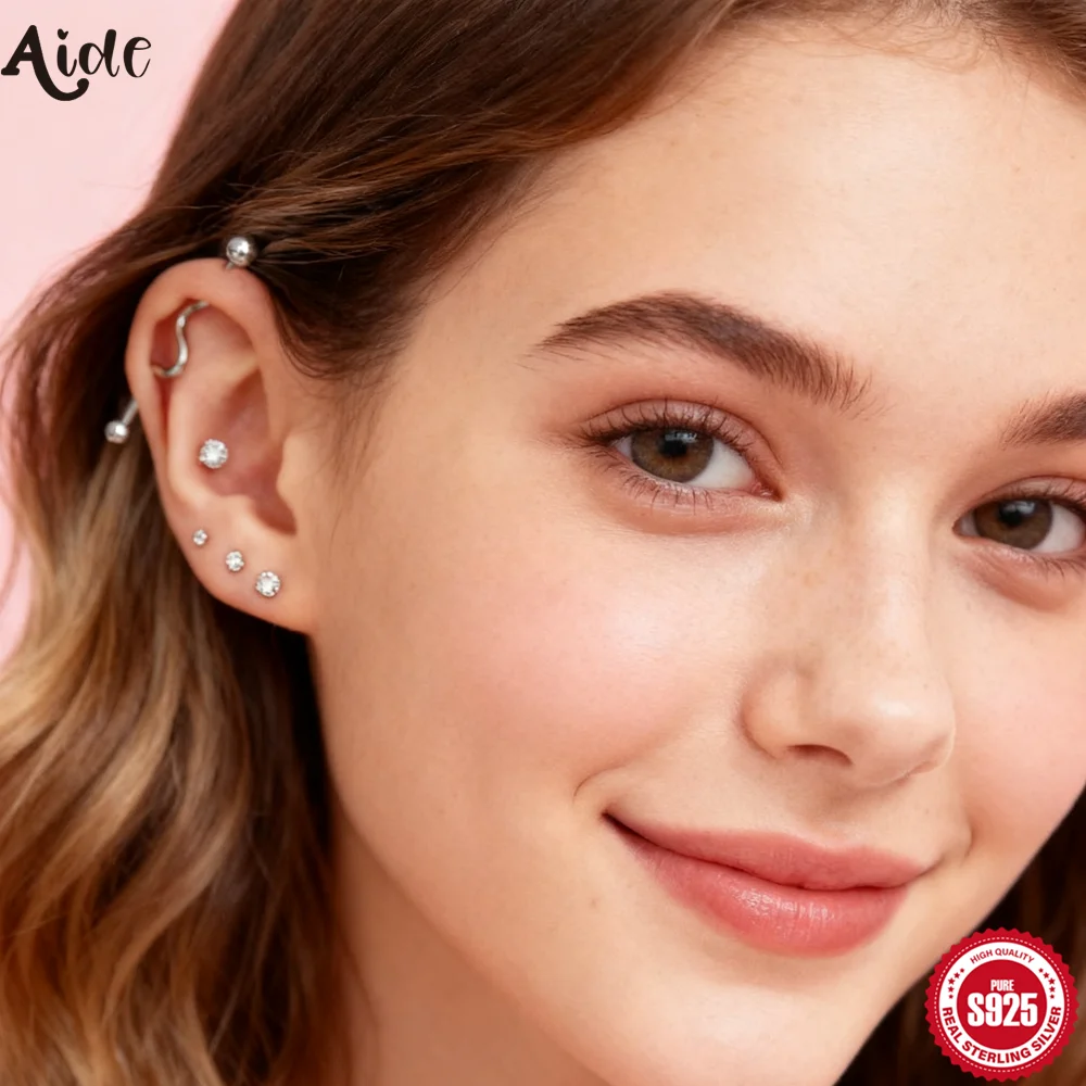

Серьги Aide из стерлингового серебра 925 пробы с бриллиантами для женщин, простой дизайн, зубец, бриллианты, подарки на годовщину свадьбы, ювелирные изделия