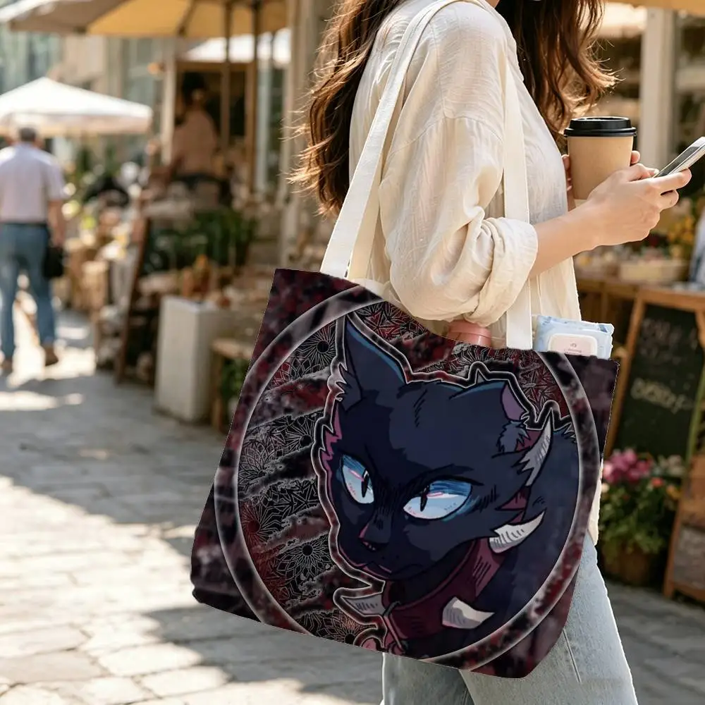 Cartoon Cute W-Warrior Cats Large Capacity Cotton Polyester Shoulder Tote Bag, Cute Zipper Handbag for Shopping Travel Daily Use