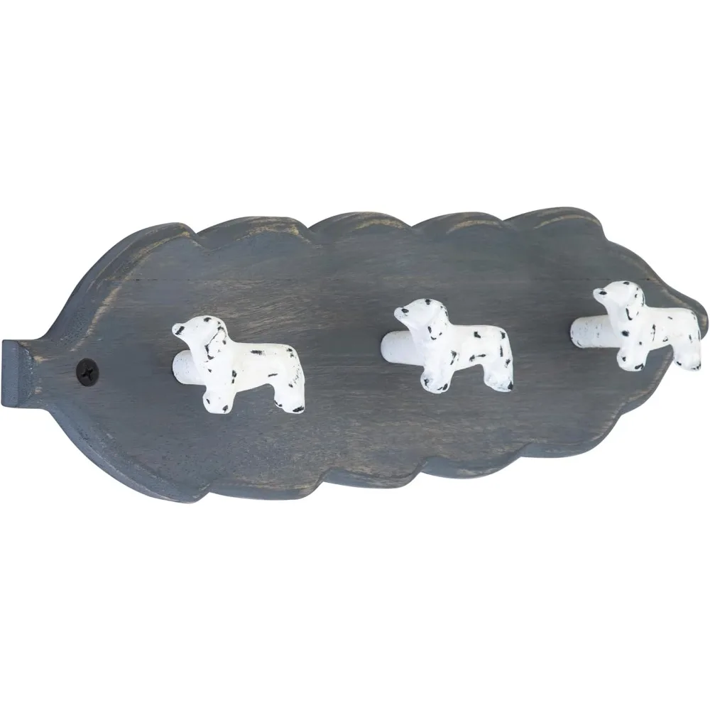 رف معطف عتيق مثبت على الحائط مع 3 خطافات نحاسية عتيقة - قاعدة خشبية بيضاء متعثرة، قبعة على الطراز البحري وسكة معطف #6