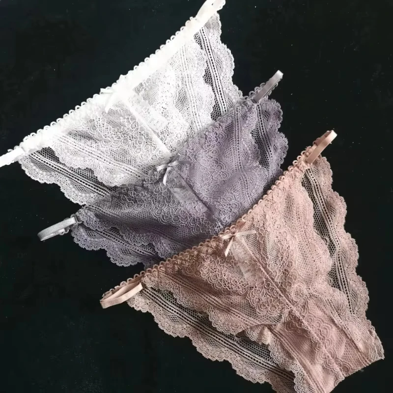 

Sexy Embroidered Female Low Waist G-String Lace Seamless Breathable Panties Bow Underpants Intimates Thong for Women