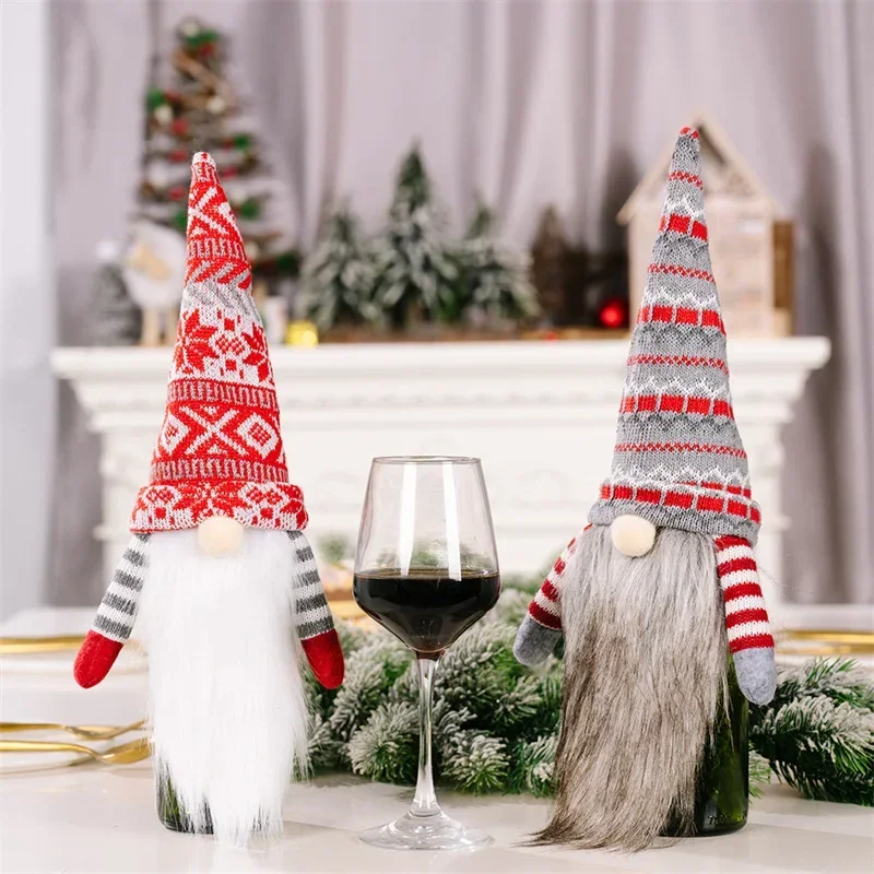 1PC Christmas Gnomes Wine Bottle Cover  Christmas Wine Bottle Topper Santa Plush Champagne Wine Bottle Cover Decorative Cover