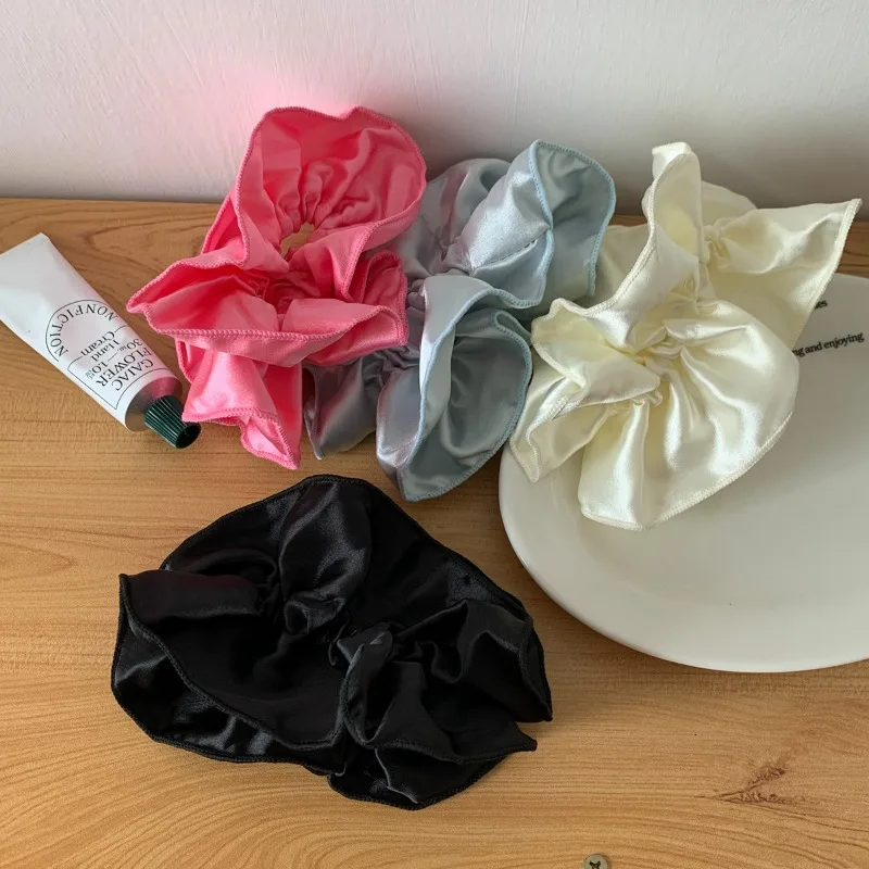 Fashion Satin Wavy Pleated Double-layer Scrunchie Headdress for Women Korean Stylish Colored Ponytail Hairband Hair Accessories