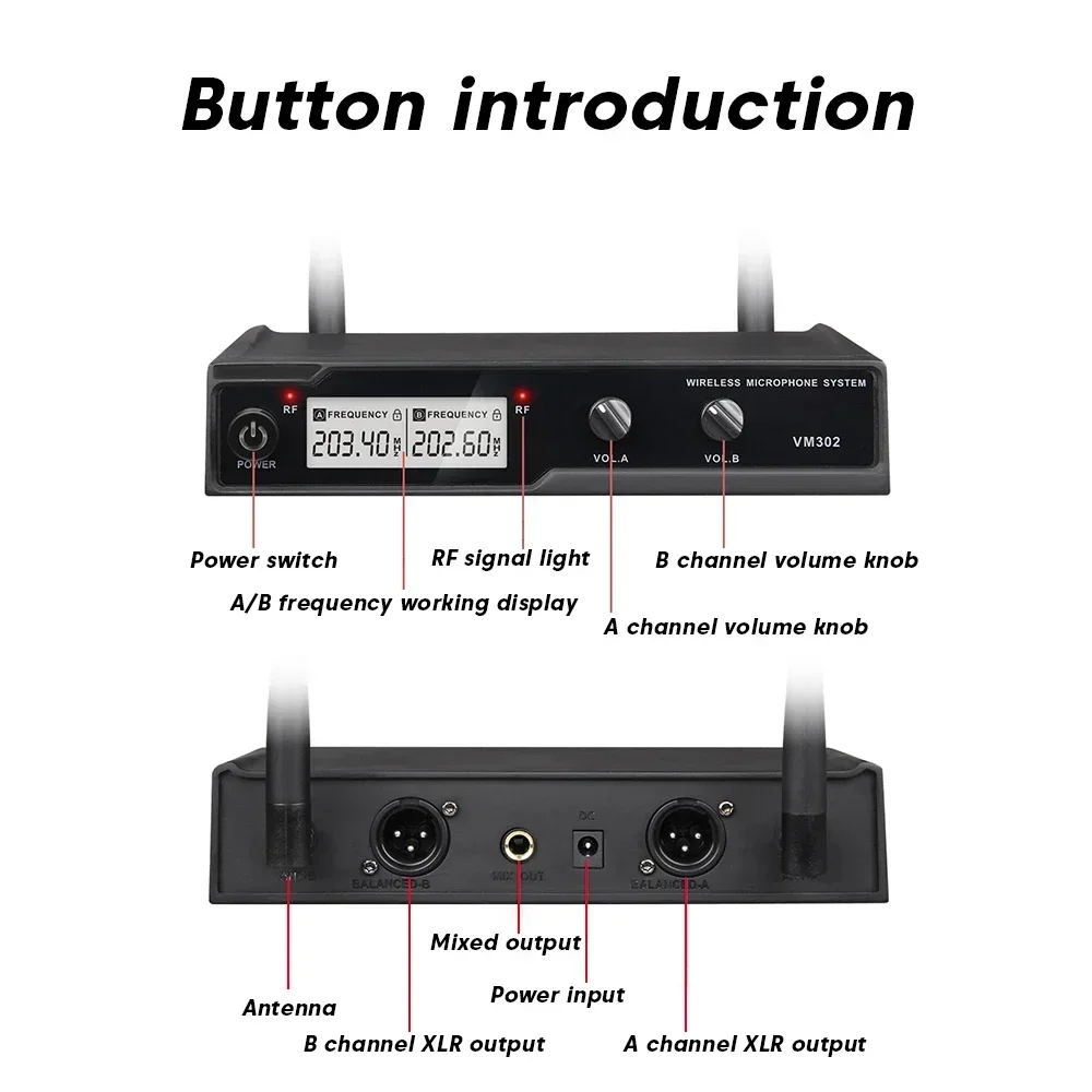 Wireless Microphone System 2 or 4 Handheld Cordless Mic 80 Meters Distance for Church Speech Family Karaoke