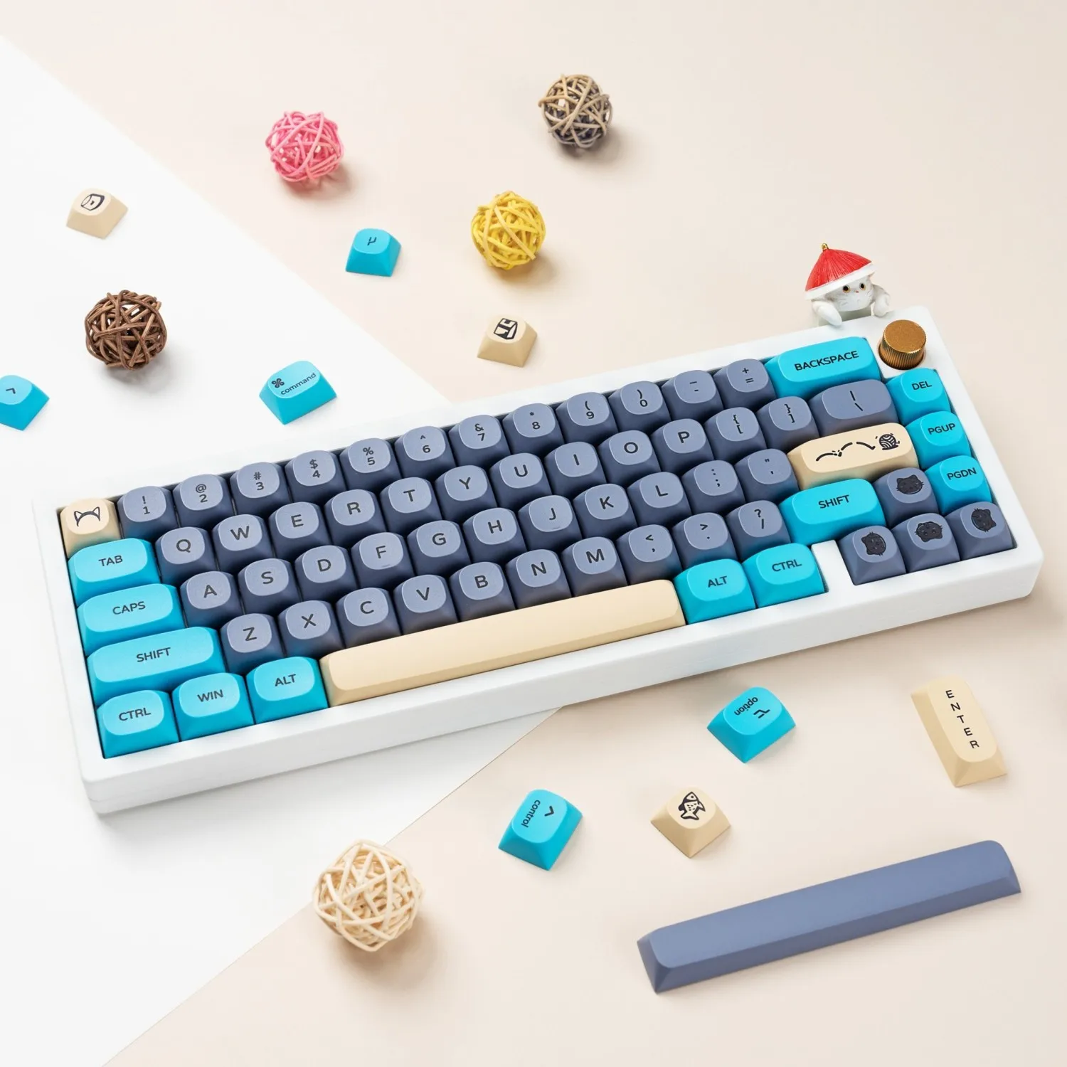 Custom 126 Keys MOA Profile Keycaps Blue Cat PBT Thermal Sublimation for Cherry MX Mechanical Keyboard Gift