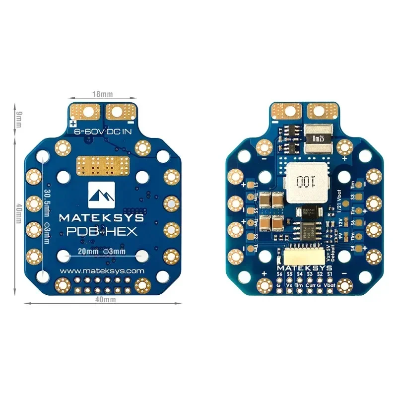 MATEK Mateksys PDB-HEX 12S 6~60V 2~12S LiPo Current Senor 264A 3.3V ADC for RC Drone FPV