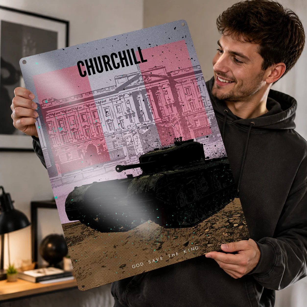 Churchill Tank 3D Texture Metal Poster Customized Wall Art Tin Sign Gift for Mancave Room Decorating Interior Office Decor House