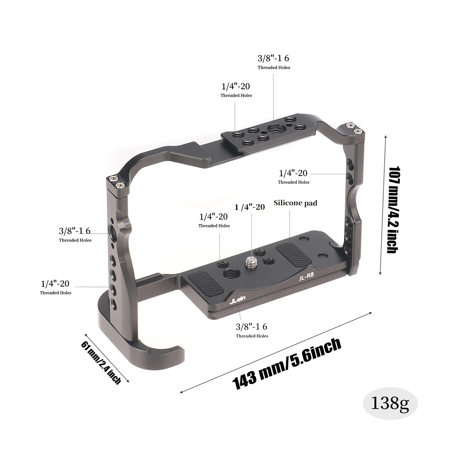 Camera Cage for Canon EOS R8 Rabbit Case Aluminum Alloy Extension Full Frame with Cold Shoe Mount for Microphone Led Light