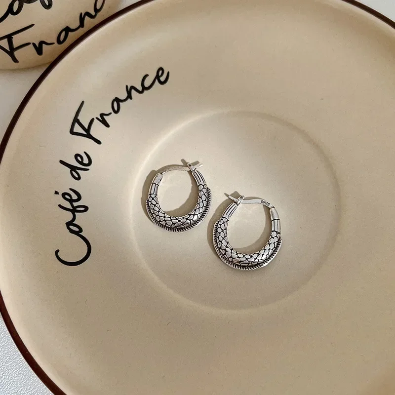 925 Sterling anting-anting Hoop Hip Hop cetak ular Vintage Perak untuk wanita 2023 anting-anting pesta pernikahan Korea hadiah perhiasan wanita