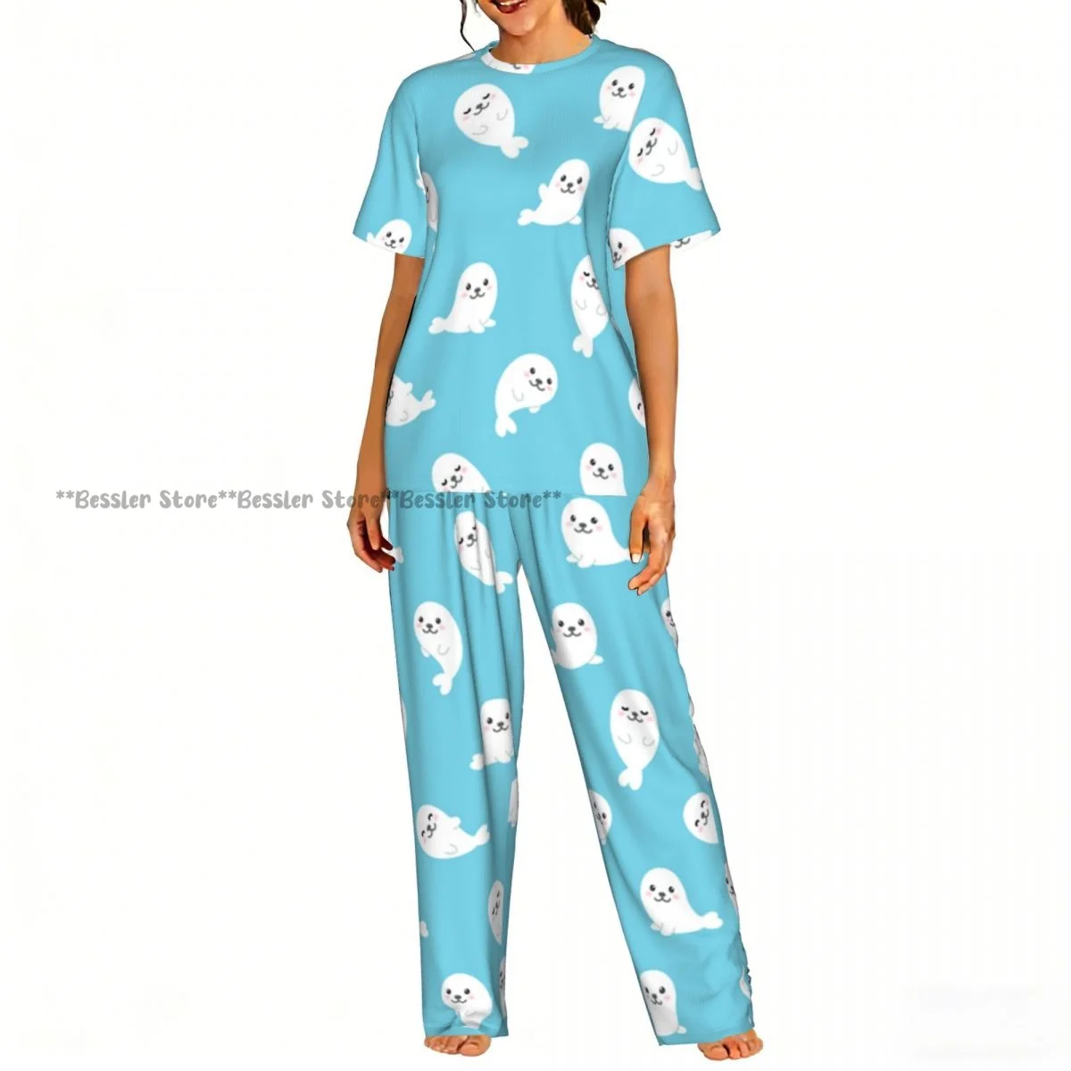 

Women's Pajamas Set Cute Baby Seals Short Sleeve Sleepwear 2 Piece Homewear Loungewear
