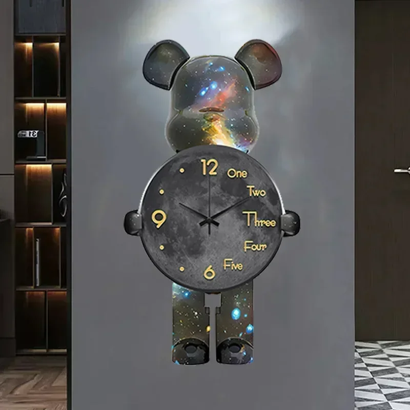 40x21CM Creative Wall Clock Cartoon Fashion Living Room Silent Art Clock Simple Modern Watch Wall Home Decoration Bear