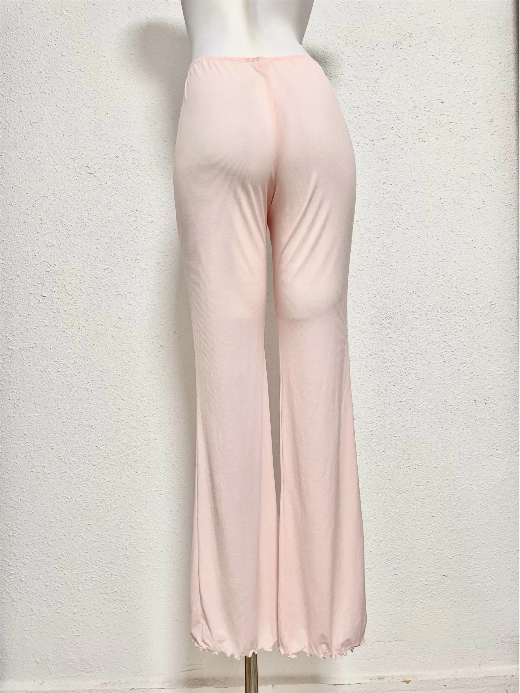 Summer Zipper Crotch Thin See Through Loose Women Flare Leg Pants High Waist Trousers