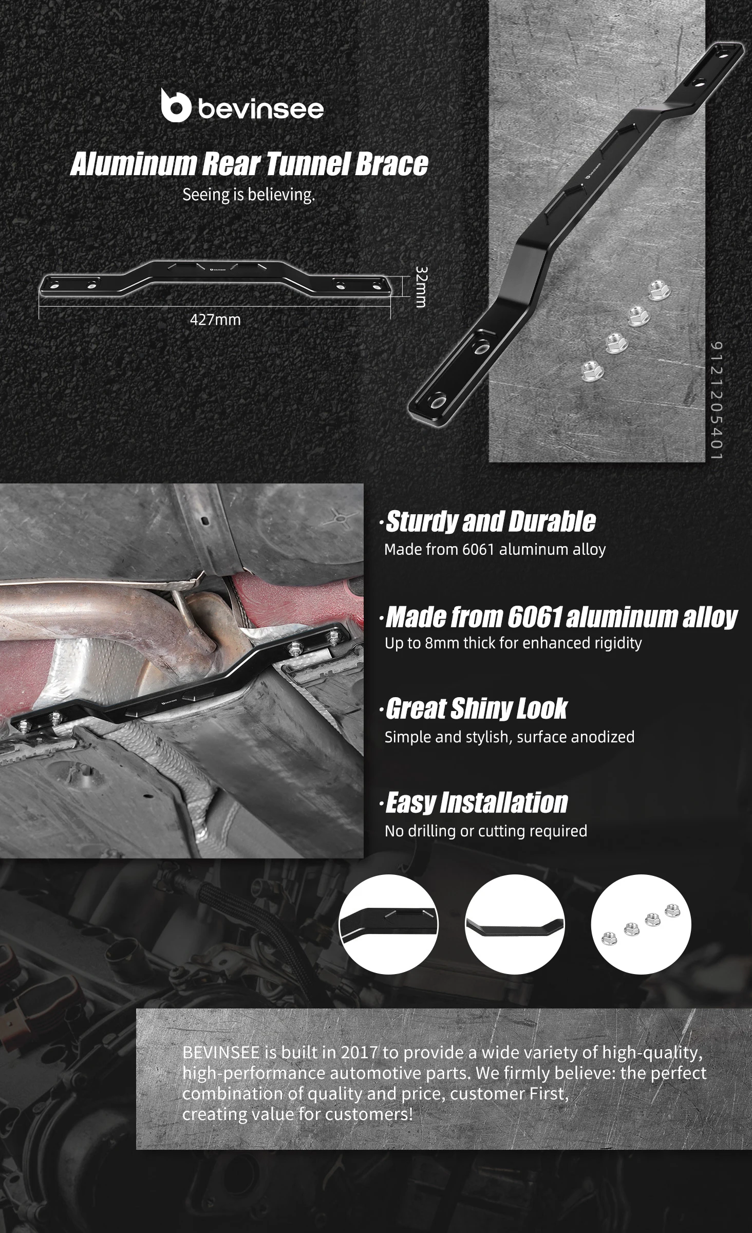 BEVINSEE Ersatz 5Q0802128, Aluminium-Hecktunnelstrebe für Audi A3 8V/8Y Q2, für VW Golf 7/8, für Passat B8, für Seat Leon 5F – Detail 6