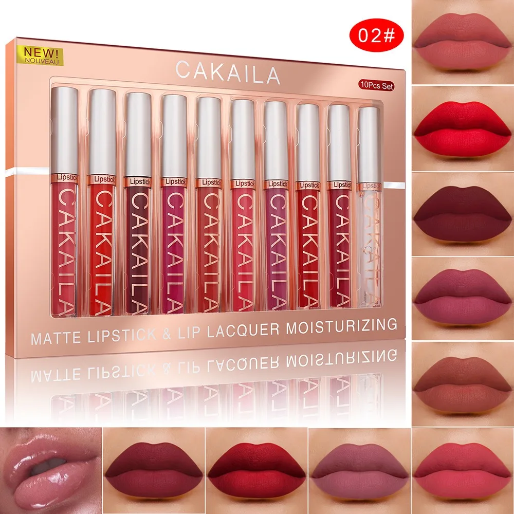 10PCS Matte Fluwelen Lippenstift Set Waterdicht langdurige Sexy Rode Lipgloss Anti-aanbak Cup Schoonheid Lip Tint Lip Vlek make-up Cosmetische
