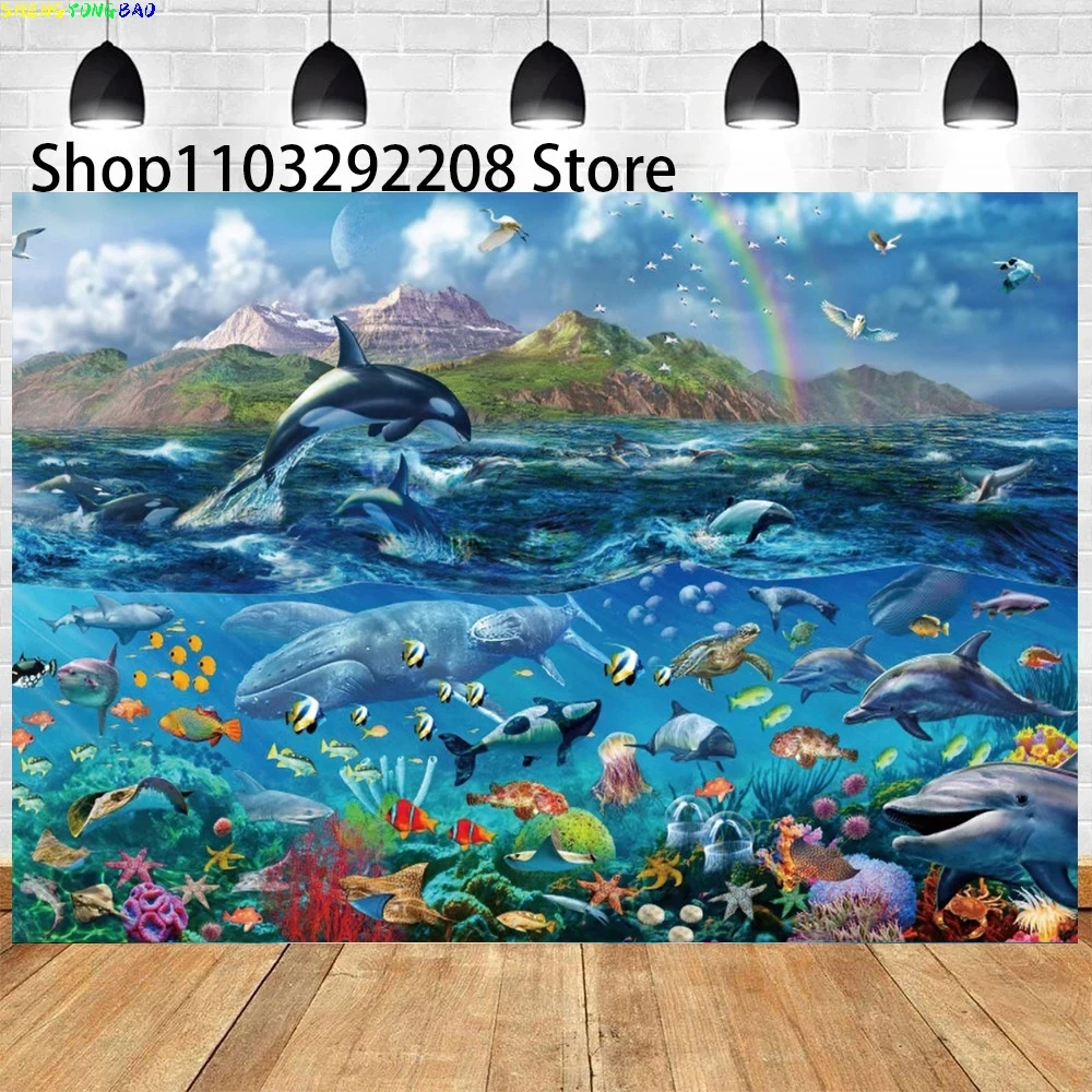 The Underwater World Seabed Photography Background Ocean Dolphin Marine Coral Fishes Photo Backdrops TV-01