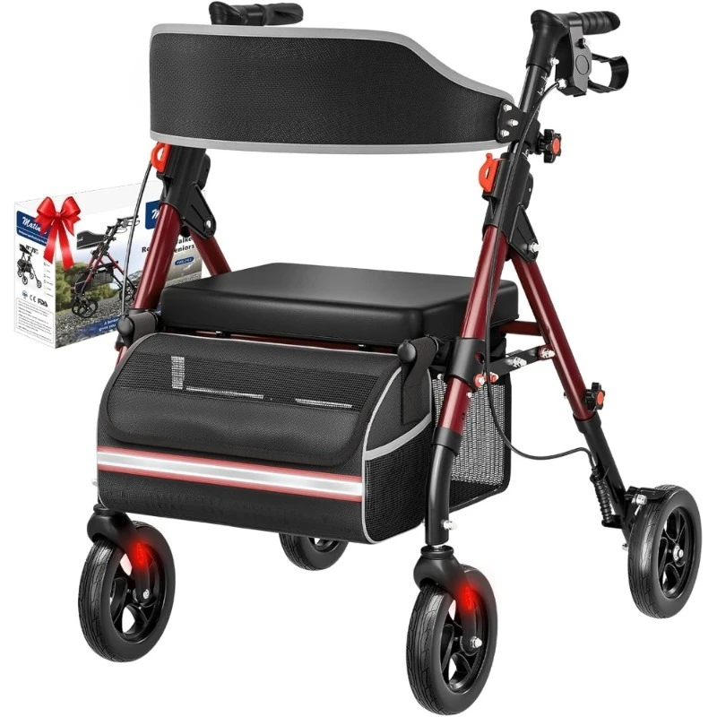 

Ходунки-роллики с сиденьем для пожилых людей и взрослых, 8-дюймовые большие колеса, складная помощь для мобильности