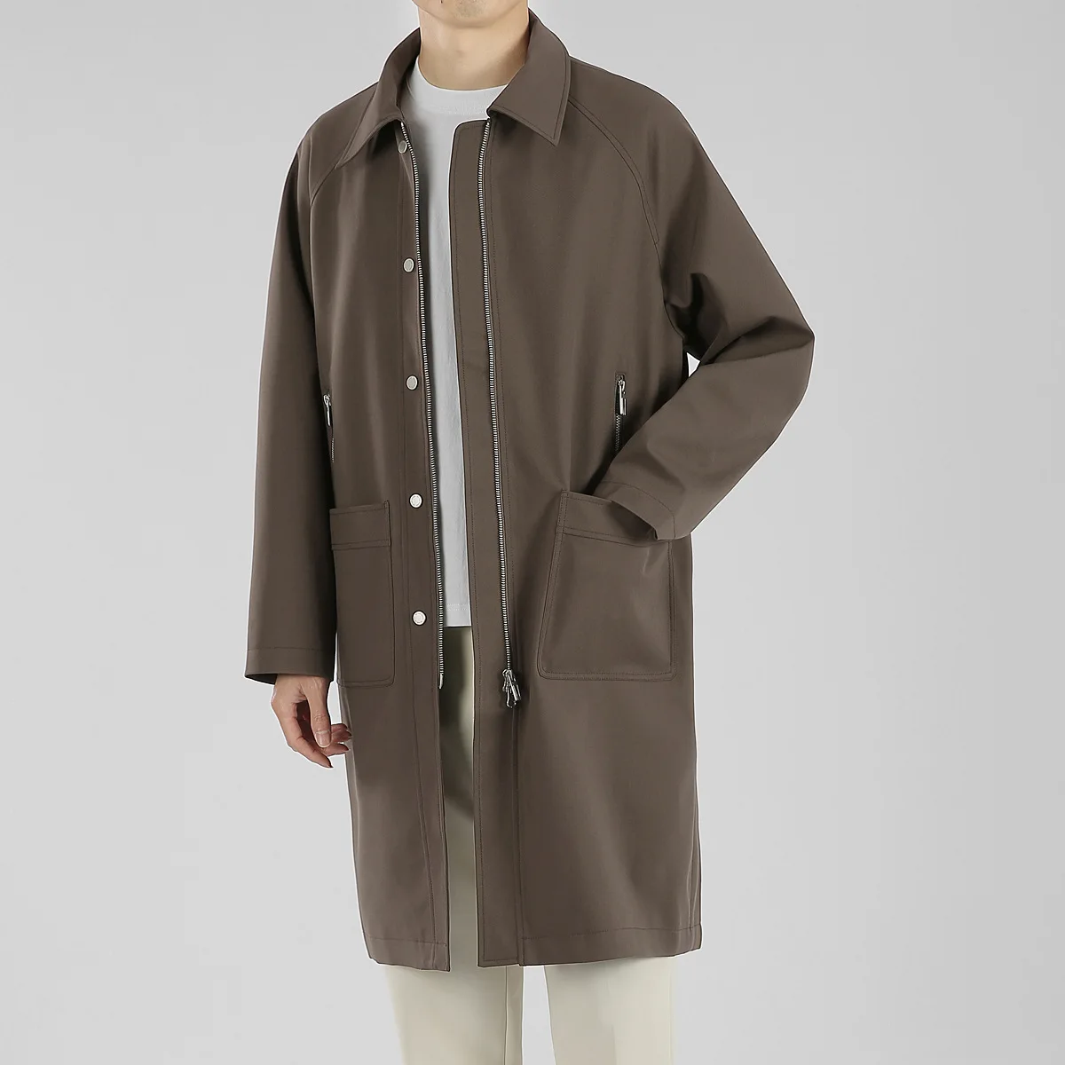 Korean Trendy Simple Wind Lapel Trench Coat Long Spring Autumn Coat Men