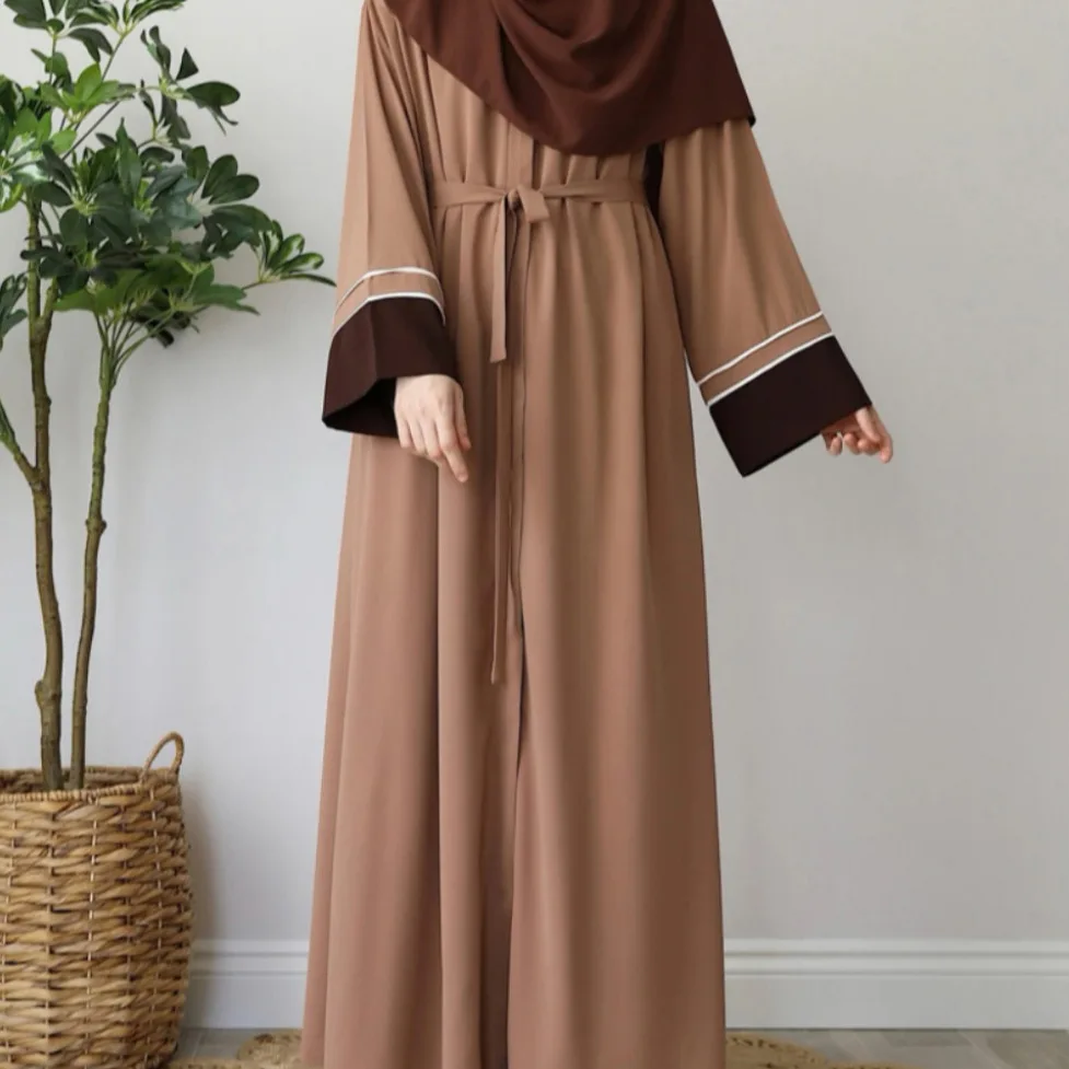Ramadan Morocco New Luxury Fashion Women's Robe Color blocked Saudi Arabia Dubai Casual Loose Large Belt Dress