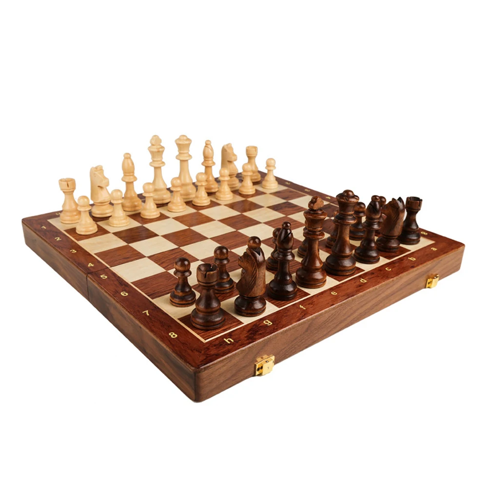 

Wooden Chess Board Set 15 Inch International Chess Game Foldable Chess Board with Crafted Chess Pieces and Storage Slots