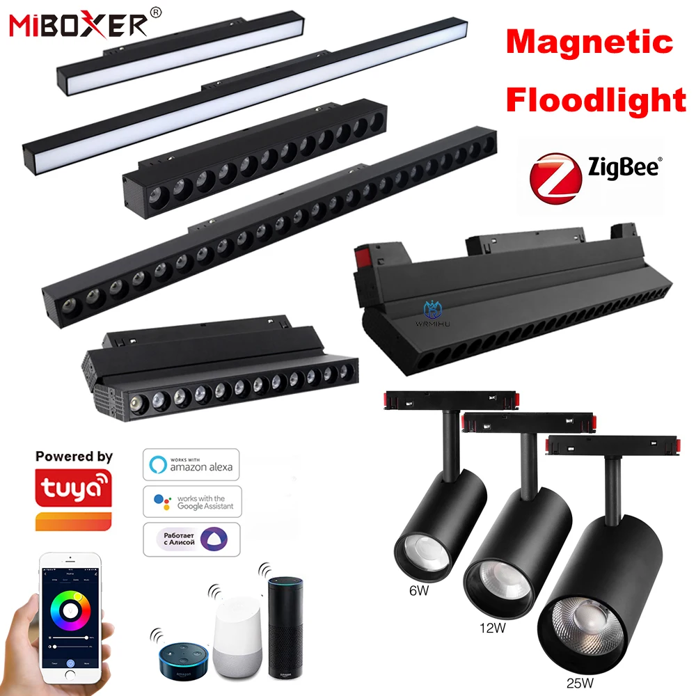 Miboxer Zigbee Series Smart Dual White RGB+CCT Magnetic Spotlight 6W 10W 12W 24W 25W Guide Rail Light For Background lighting