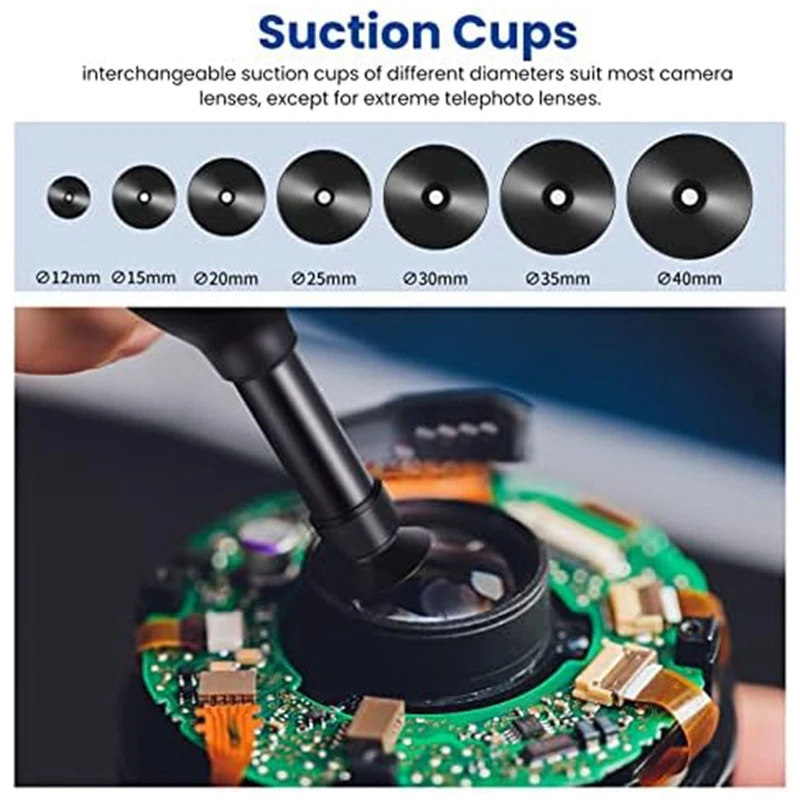 Camera Lens Sucker Kit Vacuum Suction Pen 8-In-1 With 7 Interchangeable Suction Cups Tool For Lens Repair And Clean