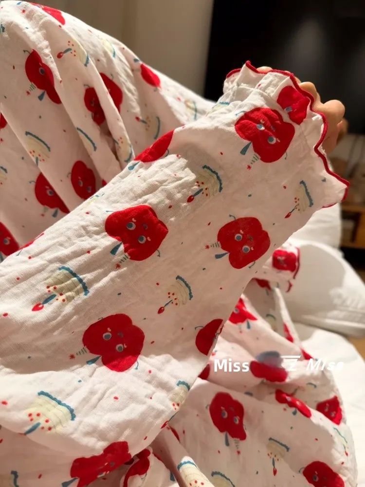 Soft Sweet Floral Print Sleepwear Long Sleeve Doll Collar Women's Spring Autumn Outwear Home Clothes Two-Piece Set 5