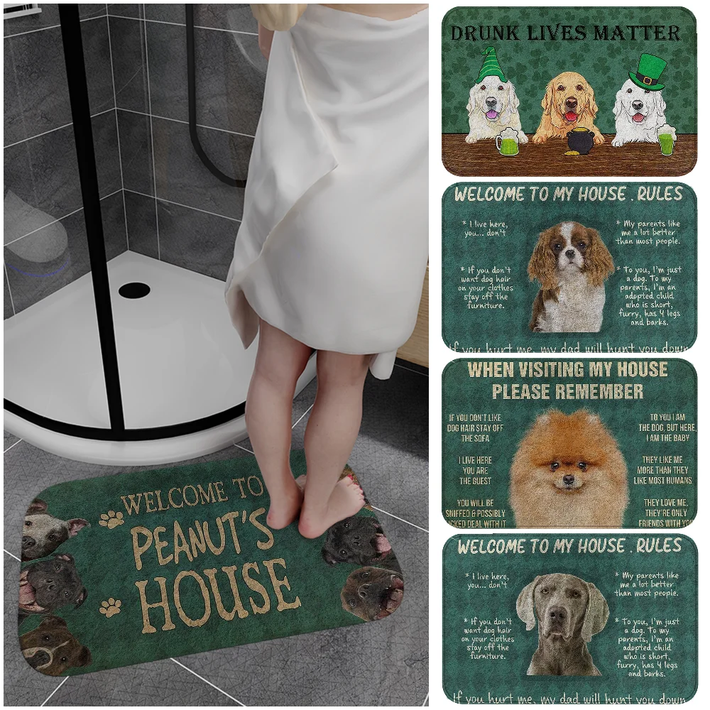 Por favor, recuerda las reglas de la casa de los perros Pomerania, alfombra para pasillo, alfombra antideslizante para cuarto de lavado, decoración para lavandería, balcón, sala de estar para niños