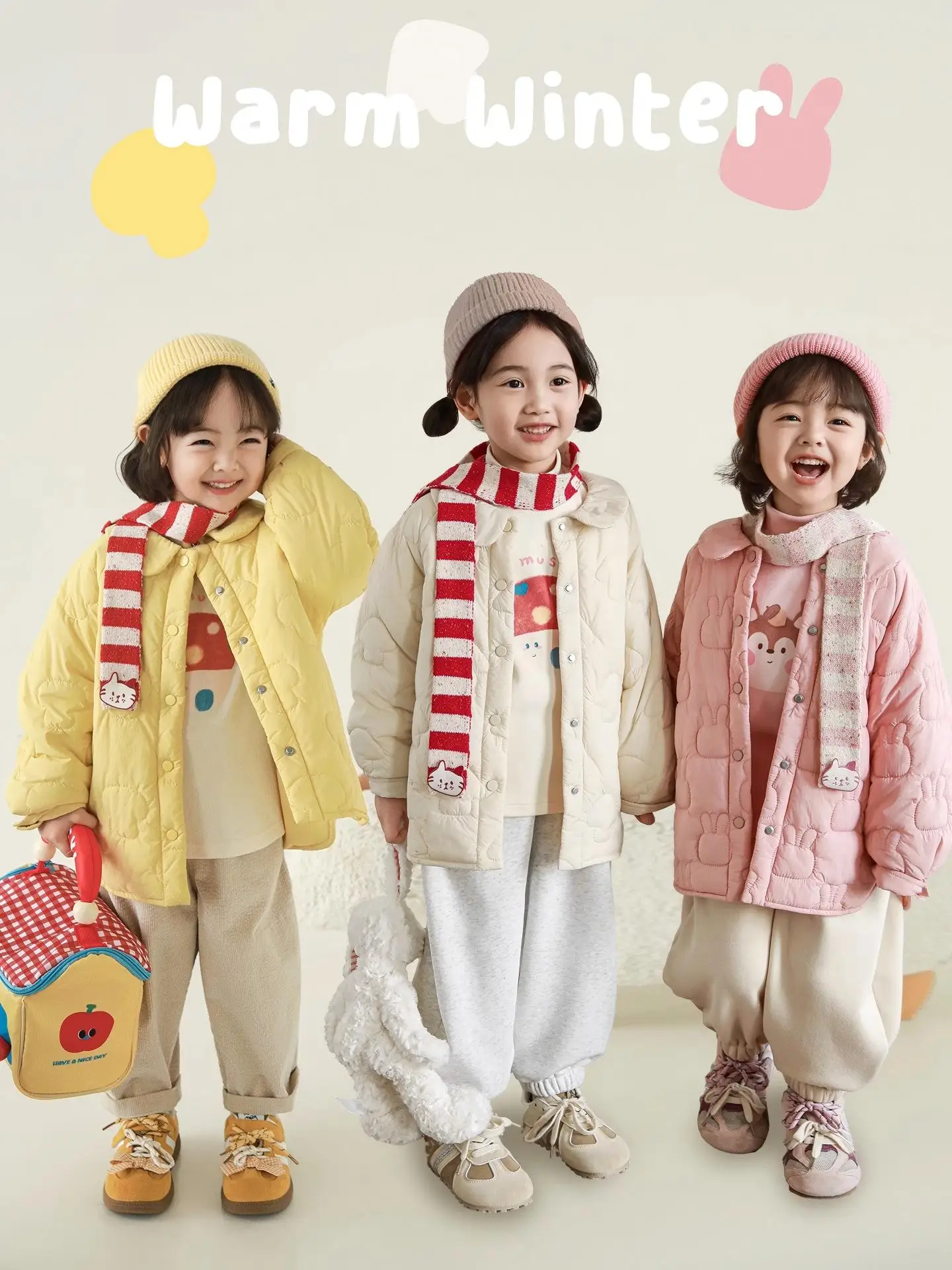 

Стеганая хлопковая куртка с героями мультфильмов для девочек, легкая теплая зимняя верхняя одежда с воротником-стойкой и рукавами реглан, милая милая для детей 1-7 лет