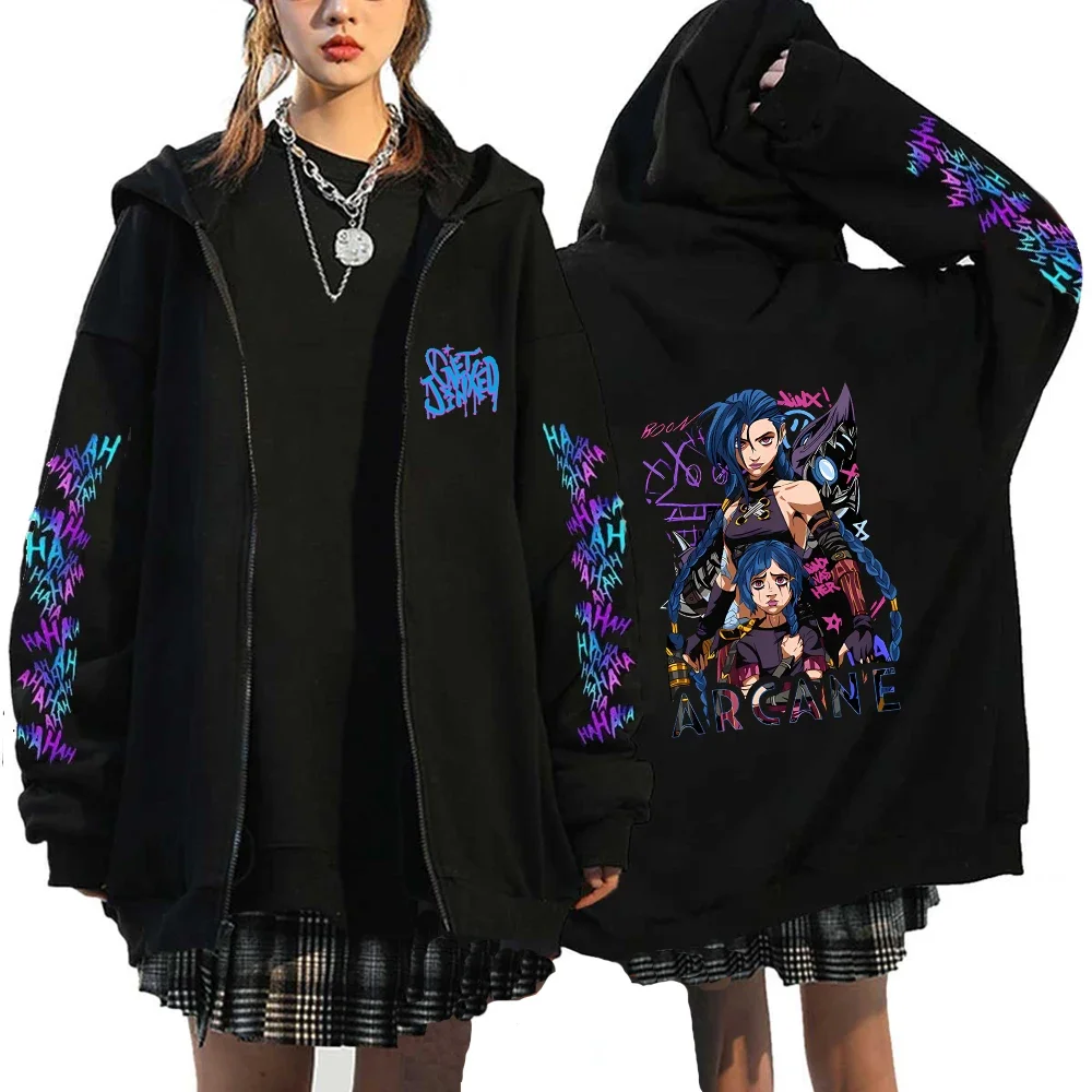 Arcane Jinx Zipper Hoodies Monkey Graffiti Fleece Jacket Men's Women's Harajuku Casual Sweatshirts HipHop Streetwear Y2K Clothes