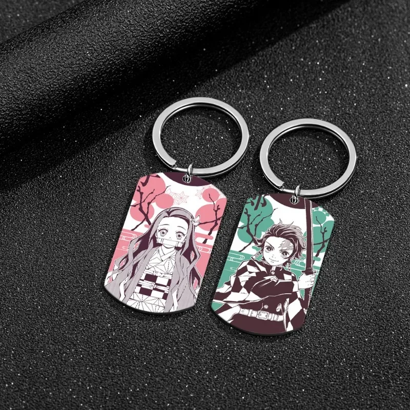 Anime Peripherals Demon Slayer: Kimetsu No Yaiba Keychain Tanjiro Stainless Steel Color Print Inosuke Zuhira Pendant  Toys Gifts