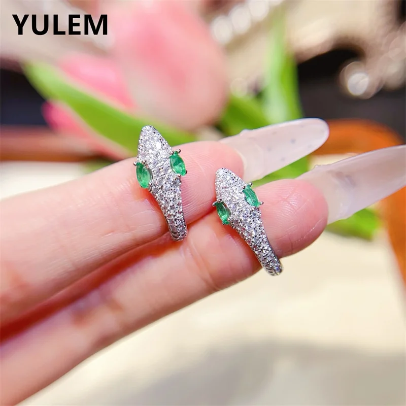 

Natural Emerald S925 Silver Snake Earring for Women Fashion Forward Gemstone Jewelry From Designer Design