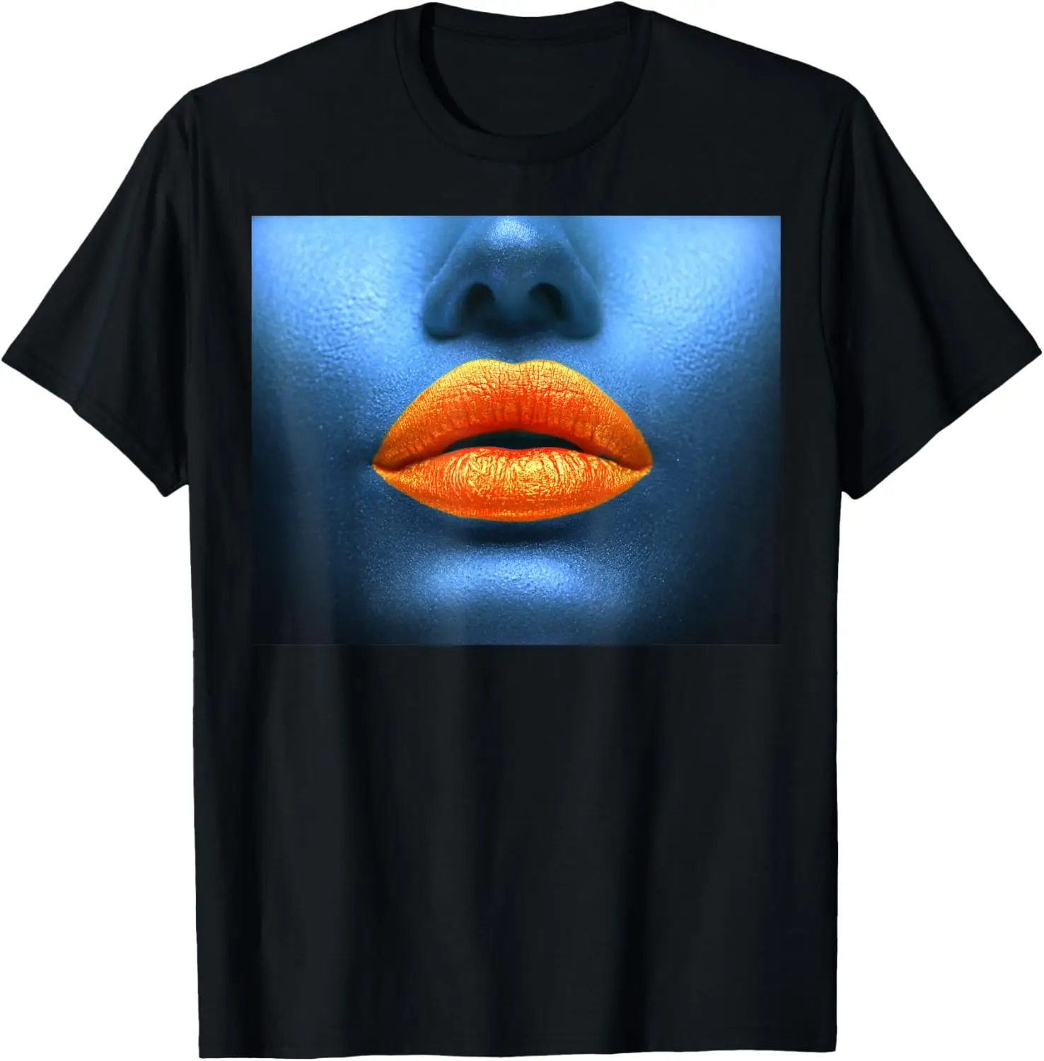 Women, Men, and Kids Blue and Orange Lip Print Graphic T-Shirt