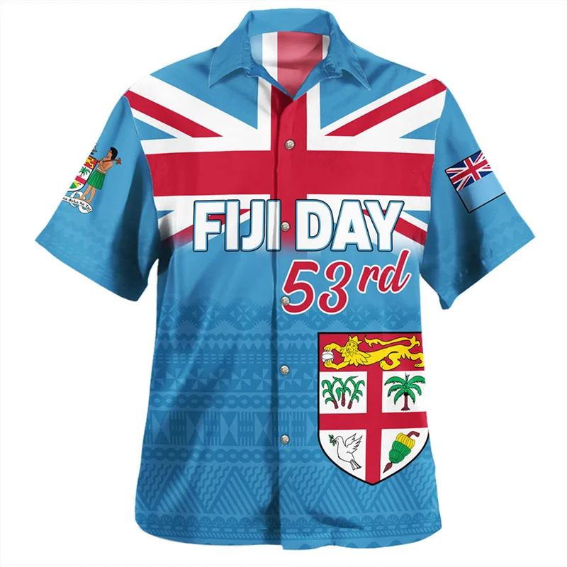 

Hawaiian 3D Republic Of FIJI Flag Emblem Print Shirts Philippines Fiji Coat Of Arm Graphic Short Sleeves Fashion Men Clothes Top