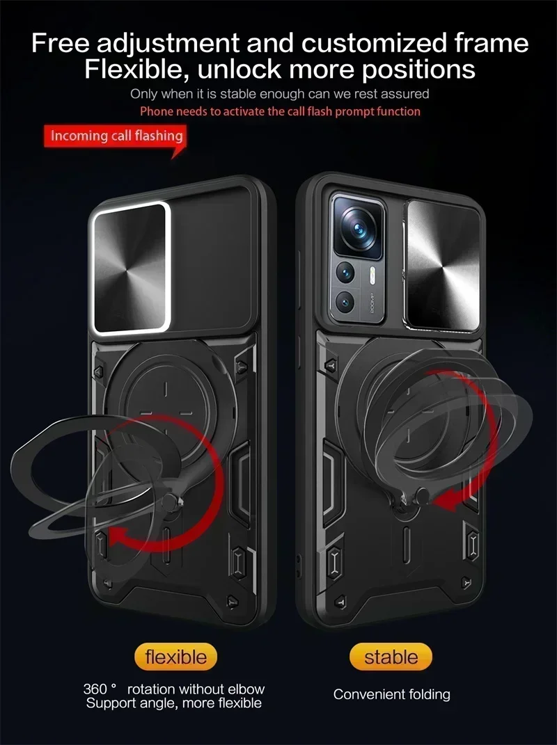 For Xiaomi 12T Pro Case Shockproof Armor Slide Camera Protect Coque For Xiaomi Mi12T Mi 12T 12 T Pro Xiaomi12T Ring Holder Cover