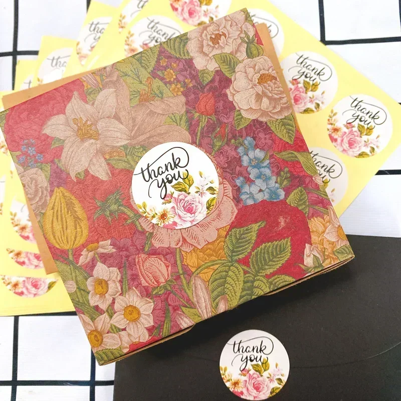 120pcs/pack Creative DIY Sealing Sticker Flower Handmade Packaging Sealing Sticker Thank you Round Stickers Cake Self-adhesive