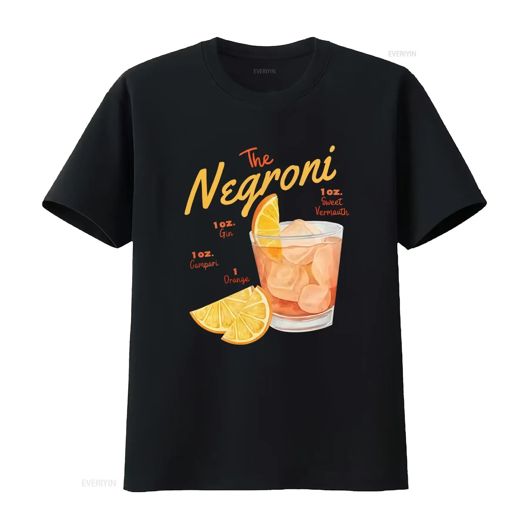 The Negroni T shirt Retro Inspired Vintage Cocktail Bach Washed streetwear homme Comfortable  vintage Washed Stylish Breathable