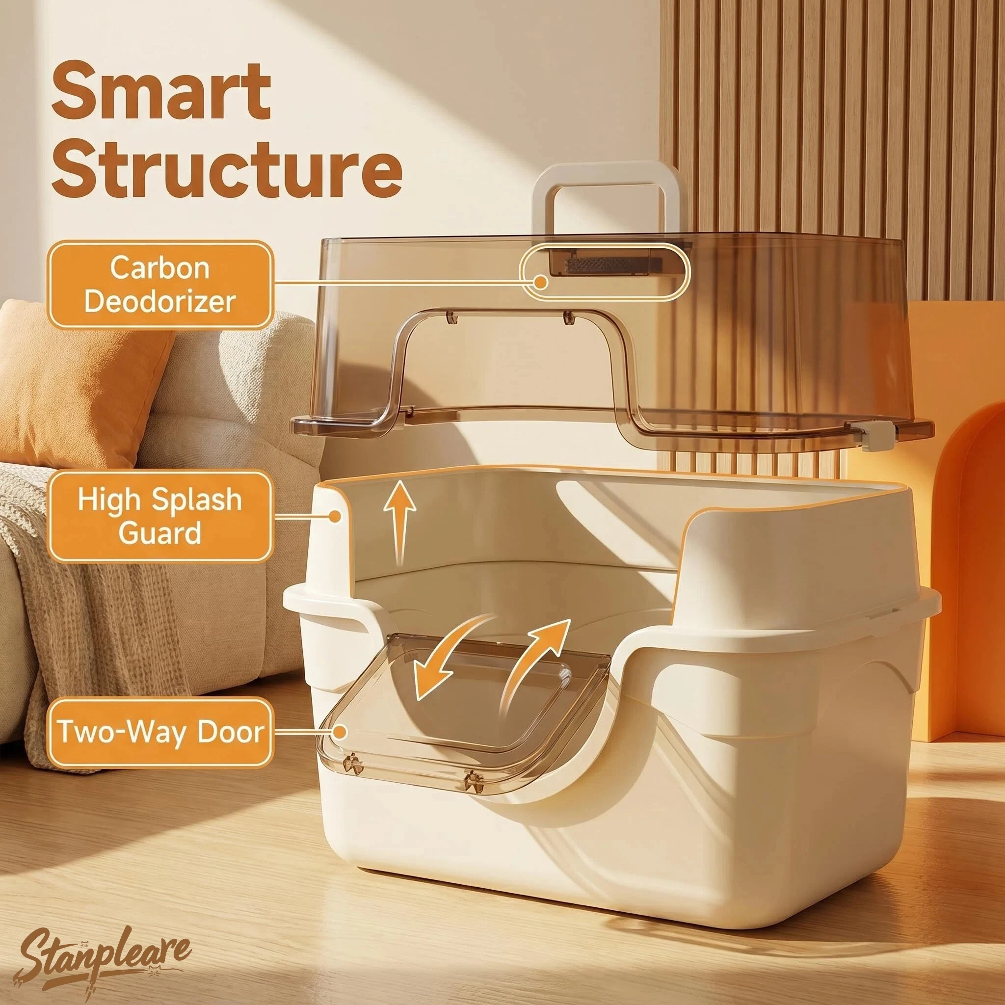 Fully Enclosed XXL Cat Litter Box High Fence Splash Proof Semi Transparent Odor Resistant Cat Toilet With Litter Scoop view 3