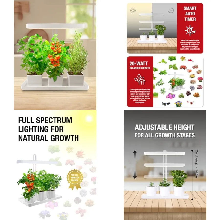 

TORCHSTAR Indoor Herb Garden with LED Grow Light, Height Adjustable, 20W Growing System with Automatic Timer, CRI 95+, Full Spe