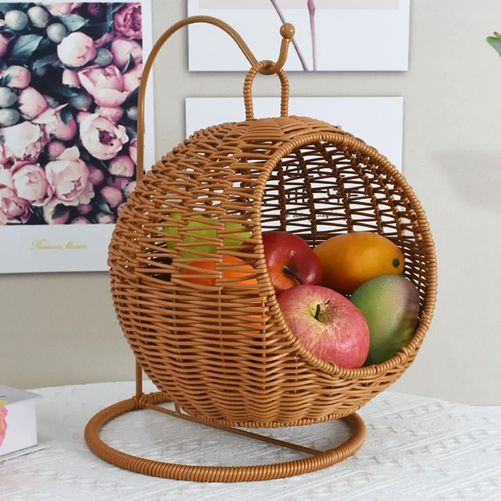 

with Handle Woven Storage Basket Multipurpose Space Saving Imitation Vine Weaving Basket Organizer Decorative