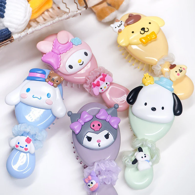 Sisir Pijat bantalan udara Sanrio Cinnamoroll Kuromi Mymelody Pochacco sisir portabel sikat rambut untuk hadiah anak perempuan kartun