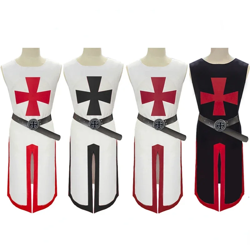 Halloween Costume Knights Templar Clothes Medieval Waist Slit Splicing Men\'s Tops Stage Costumes