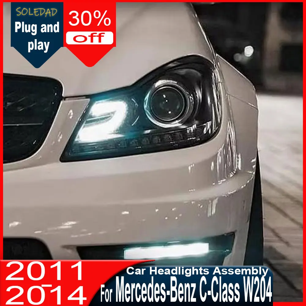 Car Headlights For Benz C-Class W204 2011 2012 2013 2014 LED Car Lamps Daytime Running Lights Dynamic Turn Signals Accessories