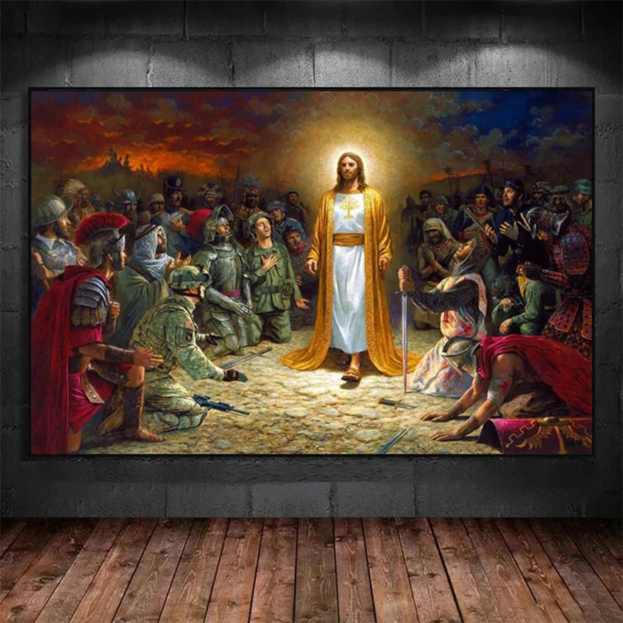 5D DIY Diamond Painting Vintage Christian Painting Holy Jesus With Praying Soldiers Diy Diamond Embroidery picture Mosaic Art