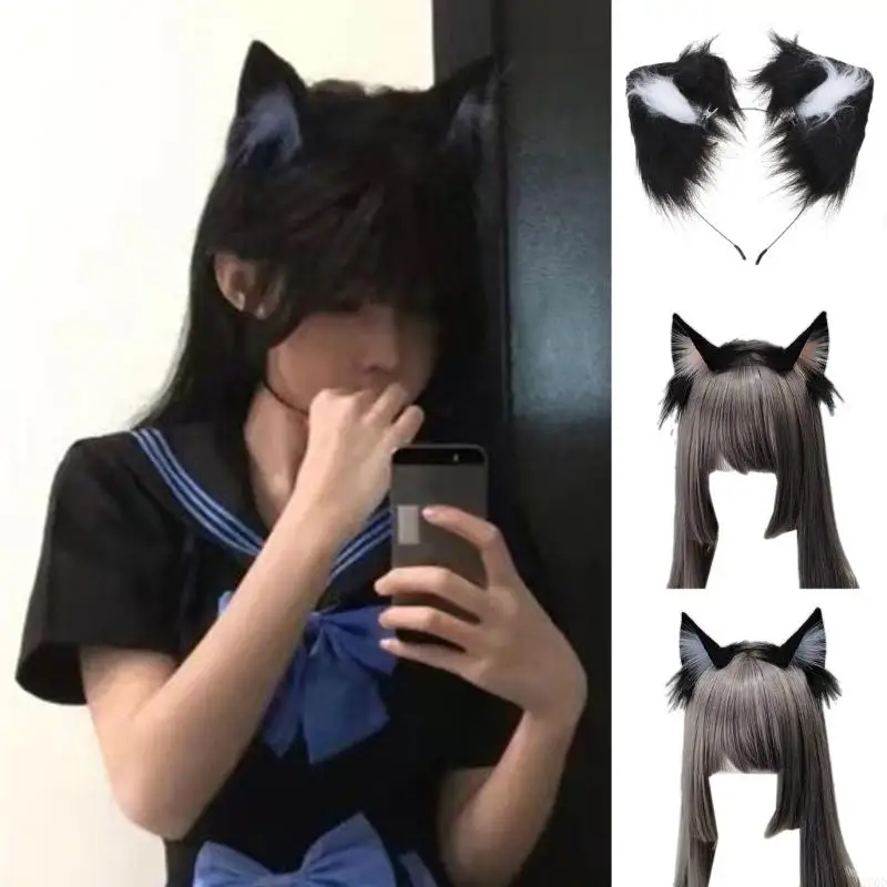 Cerchietto per capelli in pelliccia sintetica realistica con orecchie gatto in peluche 270D per convenzioni anime cosplay