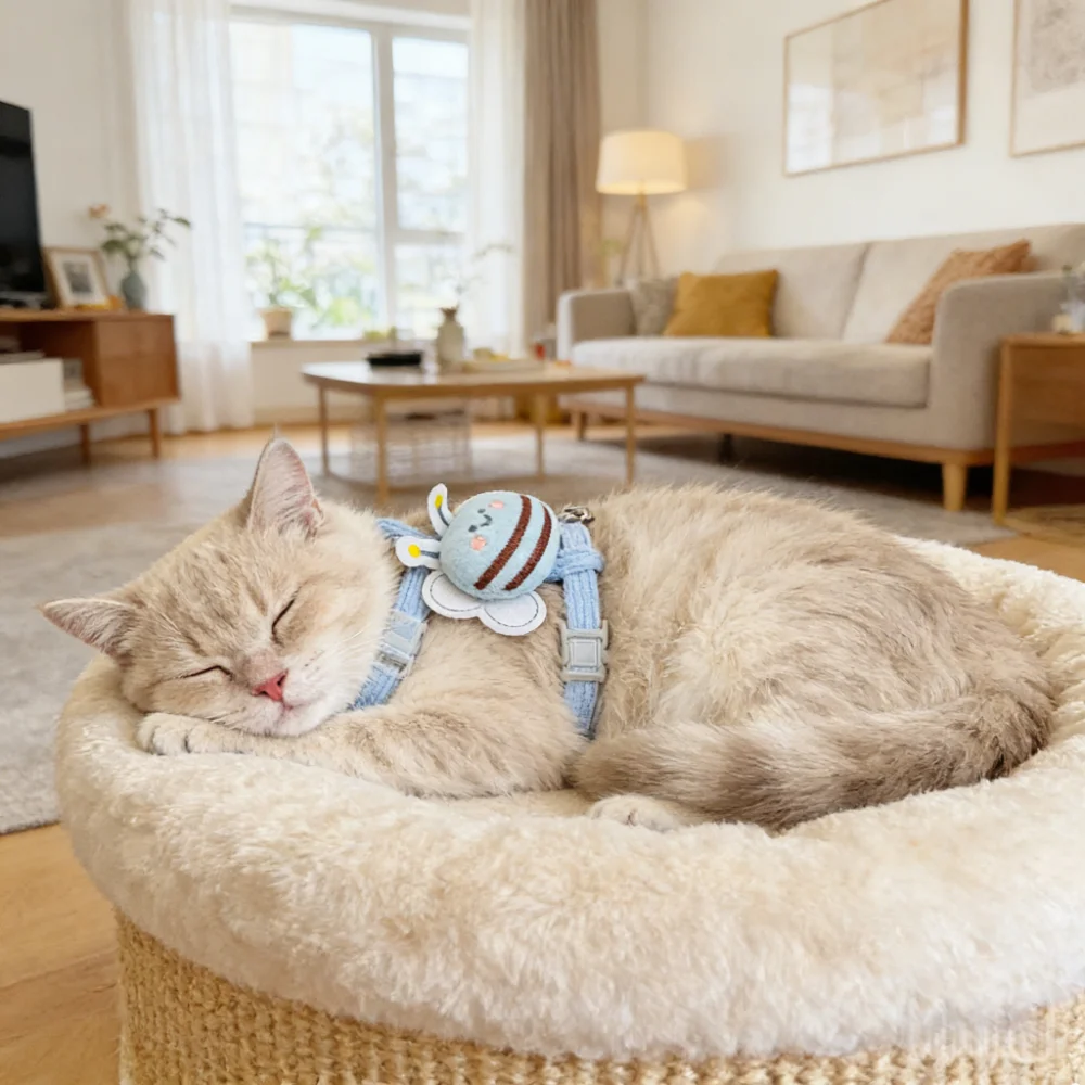 Escape-Proof Cat Harness and Leash Set: Adjustable H-Style Vest with Cute Bee Design for Secure Outdoor Walking