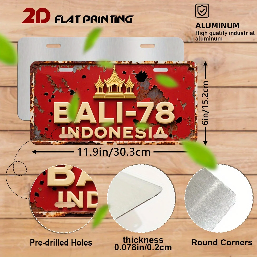 2D Flat, 1pc Bali Indonesia Themed Metal Wall Sign - Vintage Indonesian Cultural Plaque with Bali Lettering & Bali Province / La