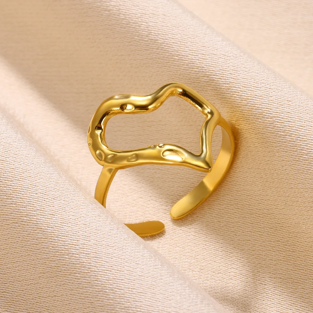 Irregularly Hollow Heart Ring For Women Gold Color Stainless Steel Ring Fashion Party Jewelry Gifts Bijoux Femme